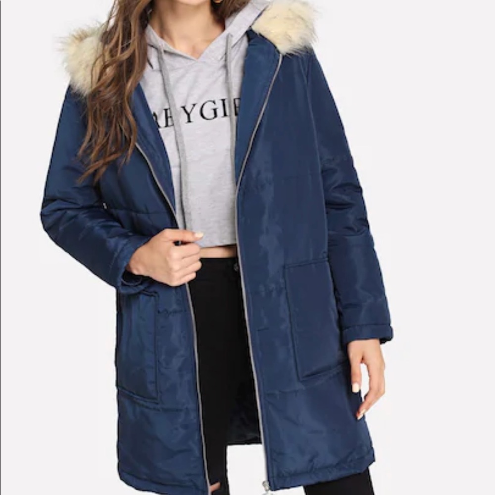 Blue Puff Jacket Windbreaker with hat